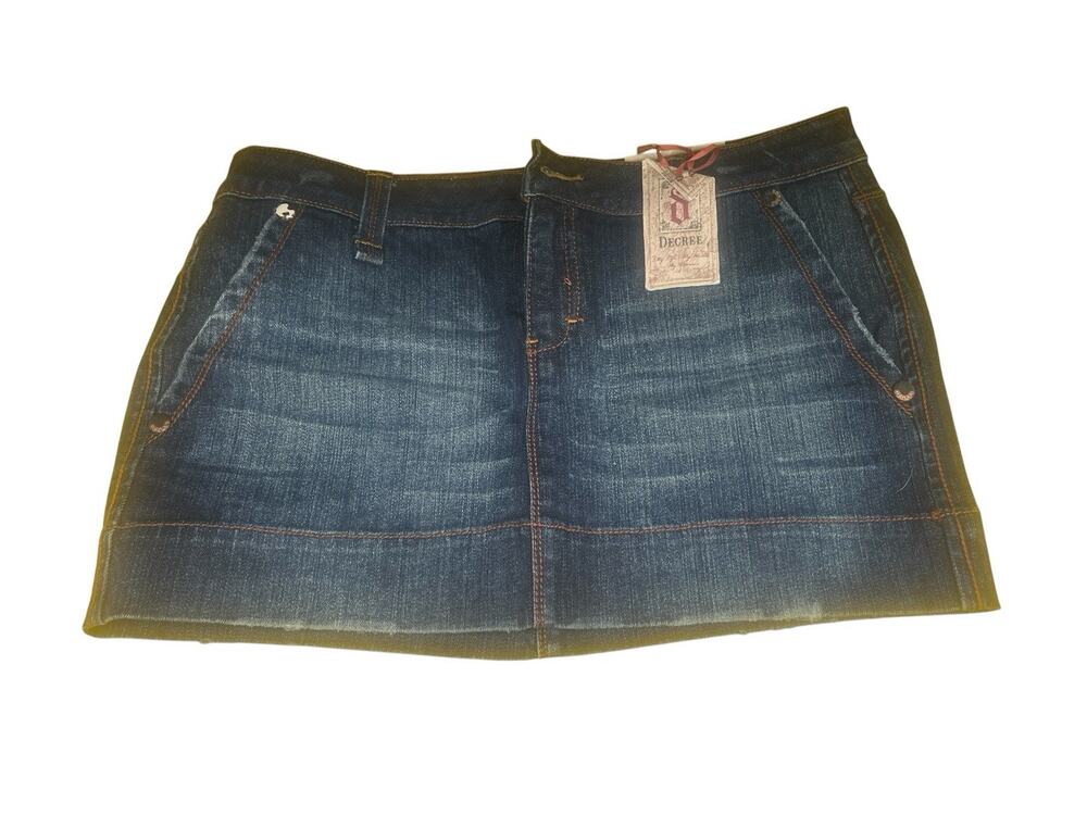 NWT Y2K DECREE Denim Mini Skirt Size 12 Dark Wash Juniors